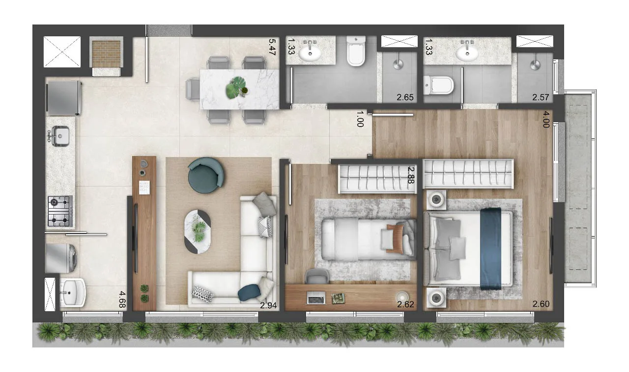 Planta do apartamento — referência Quarto 1
