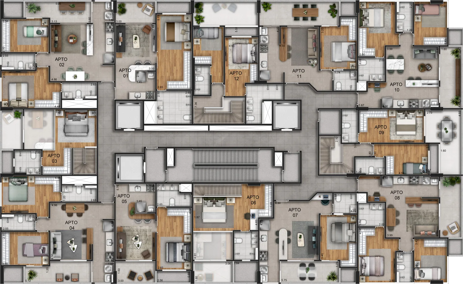 Planta do pavimento — torre mista