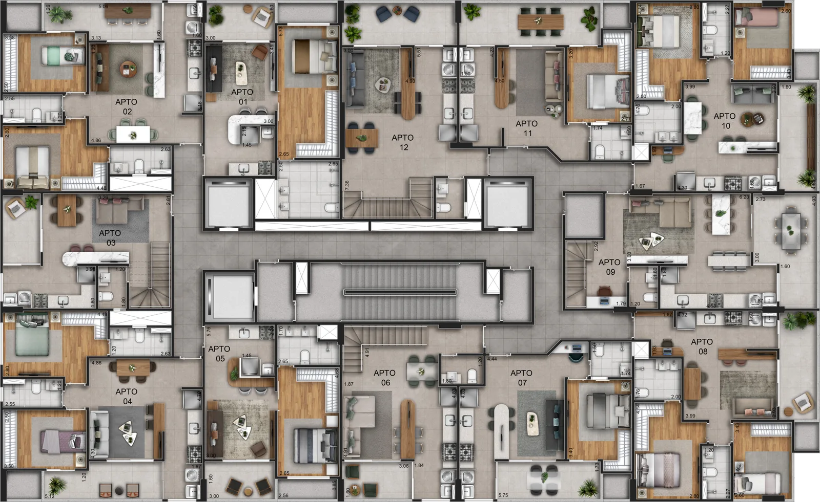 Planta do pavimento — torre mista