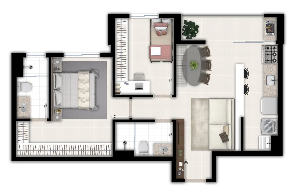 Planta do apartamento — referência 2 Quartos - Tipo 02
