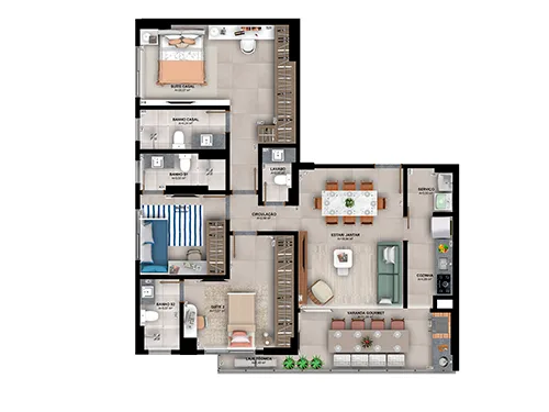 Planta do apartamento — referência 1Apto Final 2 - Cozinha fechada