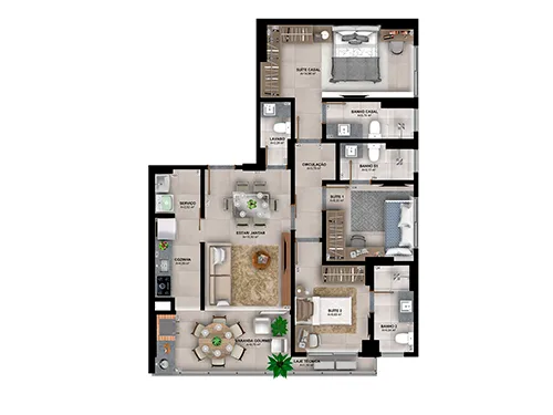 Planta do apartamento — referência Apto Final 1 - Cozinha fechada