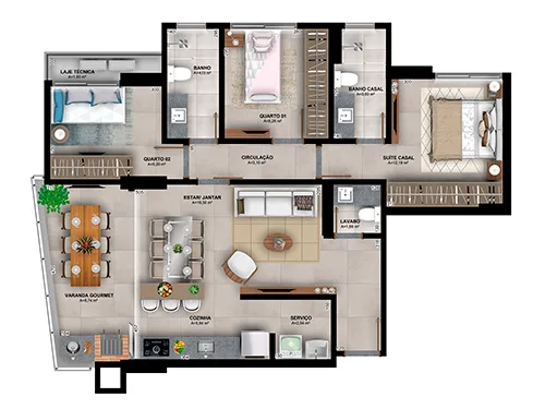 Planta do apartamento — referência Apto Final 3 - 1 Suíte