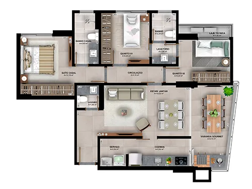 Planta do apartamento — referência Apto Final 4 - Cozinha fechada
