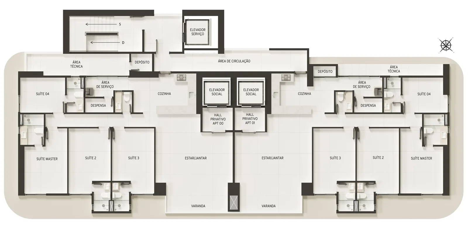 Planta do apartamento — referência Tipo1 Domus Jardins 04 Suites