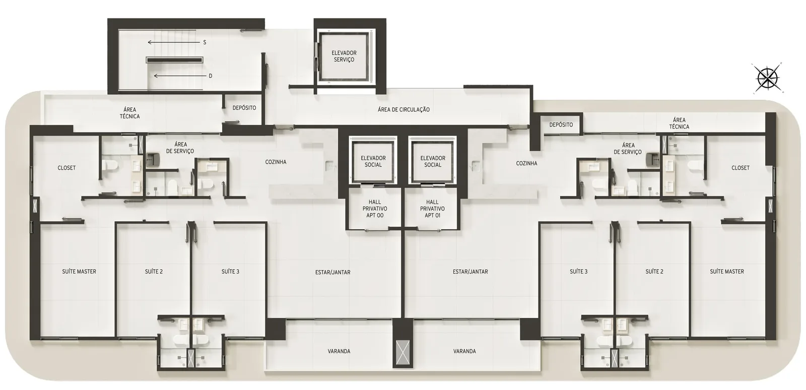 Planta do apartamento — referência Tipo3 Domus Jardins 03 Suites 2