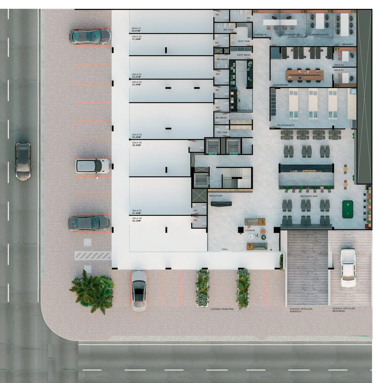 Planta de implantação — térreo e acessos