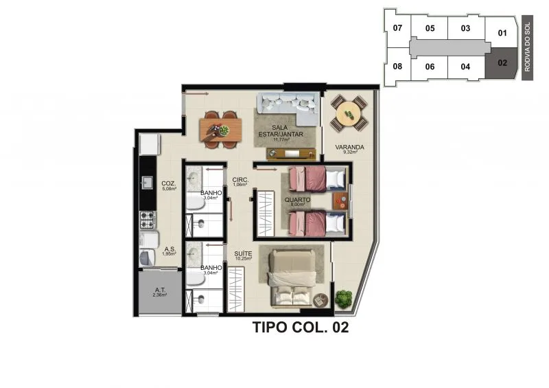 Planta do apartamento · coluna 02