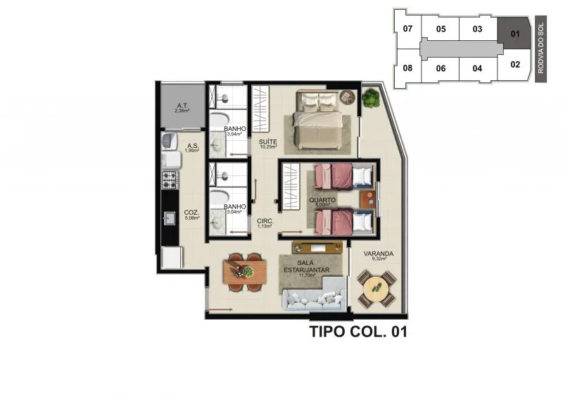 Planta do apartamento · coluna 01
