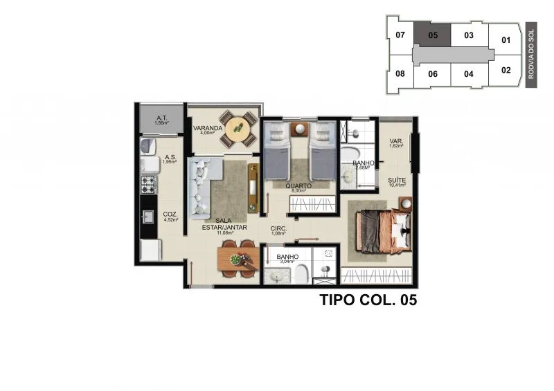 Planta do apartamento · coluna 05