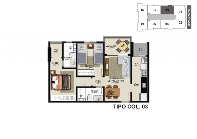 Planta do apartamento · coluna 03