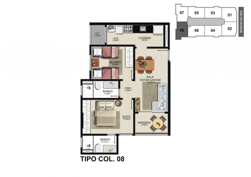 Planta do apartamento · coluna 08