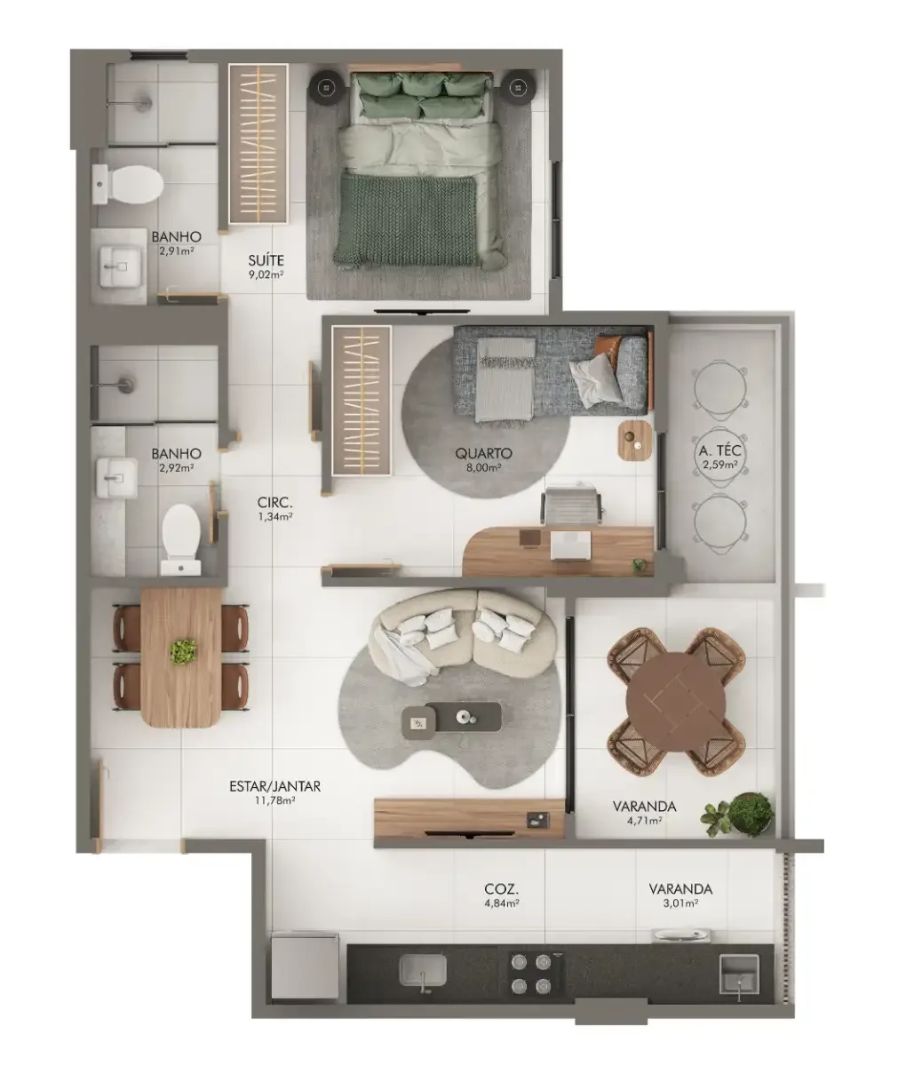 Coluna 1 – 58,71m²